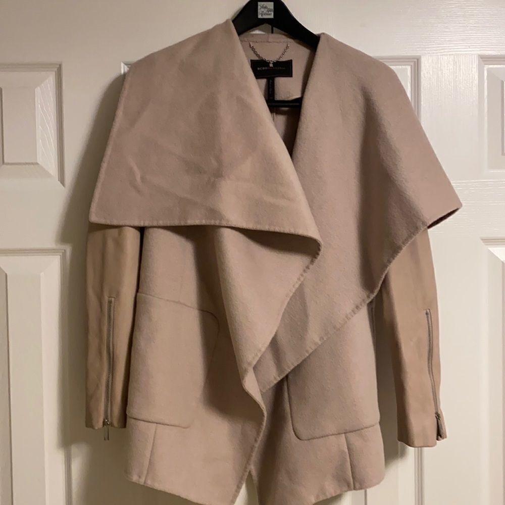 BCBGMAXAZRIA Sand Colored Wool & Leather Jacket Size XS